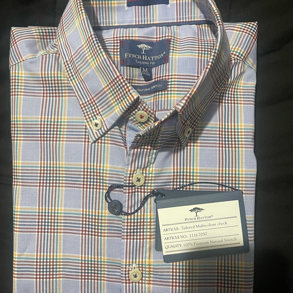Fynch Hatton Blue Red Yellow Multicolor Casual Button Down Shirt Sz M
